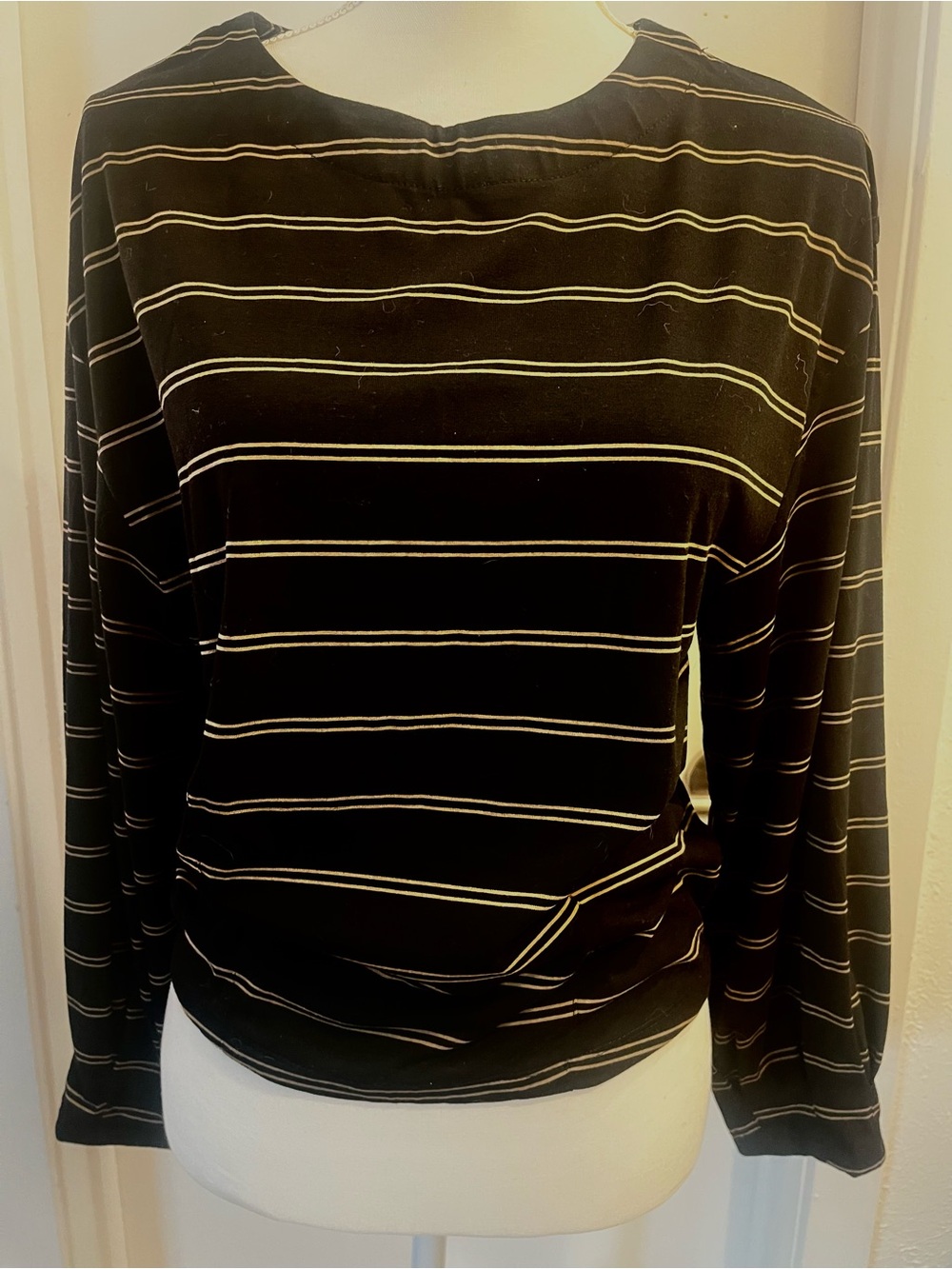 Prologue Black Long-Sleeve Crewneck with Cream Stripes